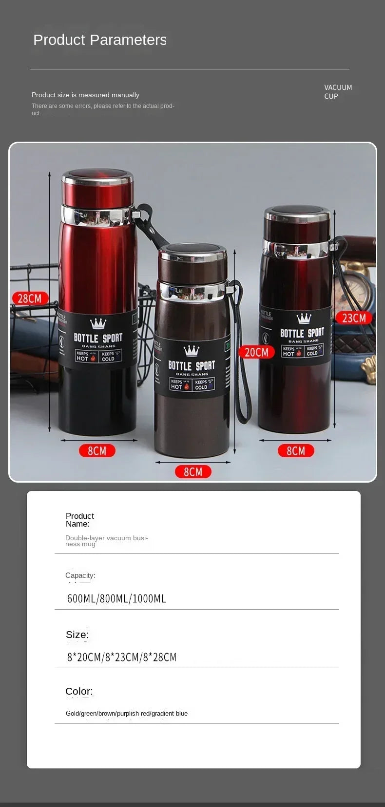 Thermal Water Bottle Keep Cold and Hot  Tea Coffee